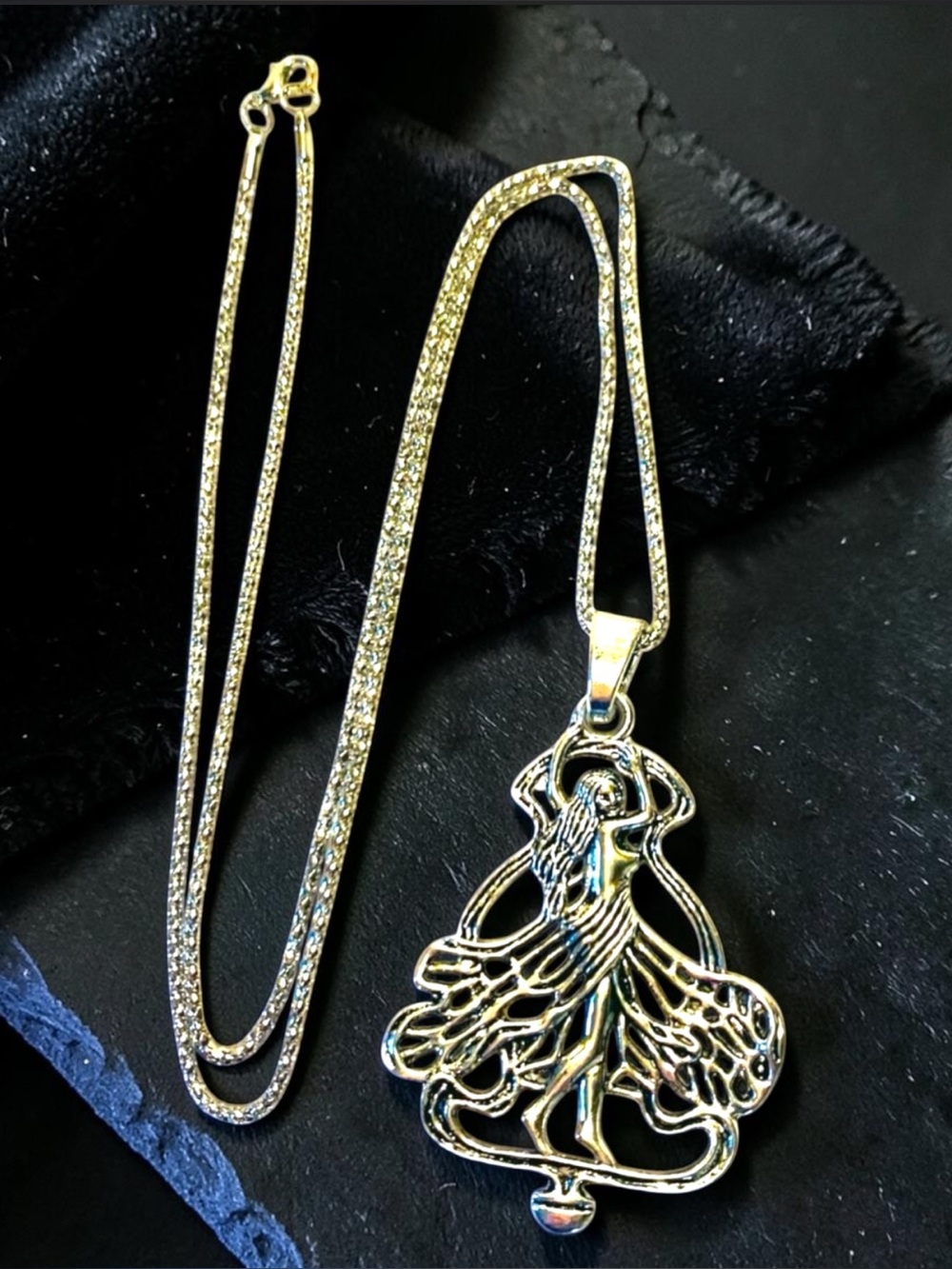 Silver Dancing Goddess Pendant Necklace Elegant Women's Jewelry. Handmade. - Picture 2 of 6